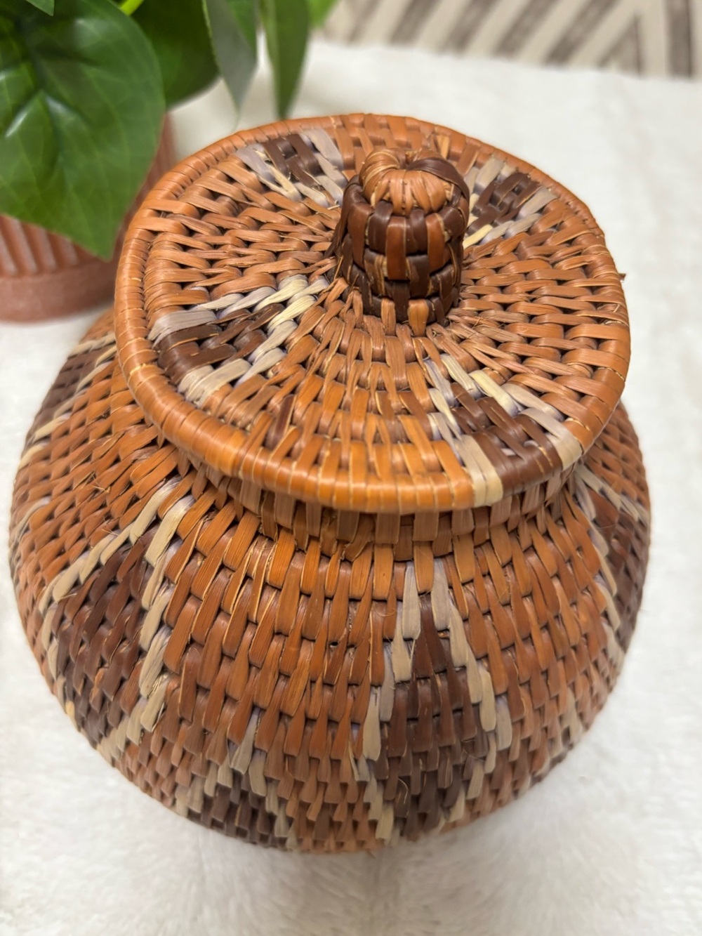 Vintage woven basket with lid